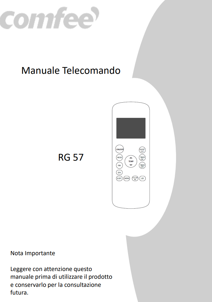 Manuale del Telecomando Comfee RG 57 PDF
