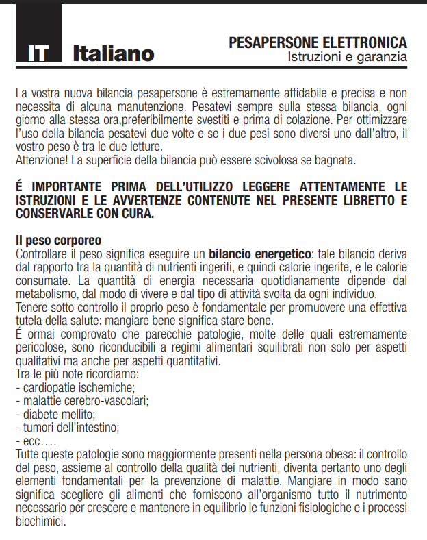 Manuale Bilancia Pesapersone Laica PS1028 PDF
