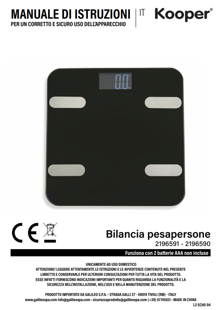 Manuale Bilancia Pesapersone Kooper 2196591 - 2196590 PDF