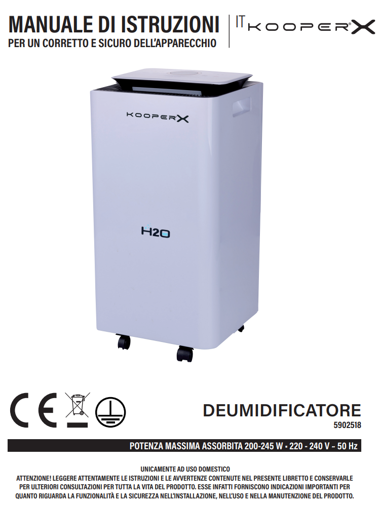 Manuale Deumidificatore Kooper H2O 5902518 PDF