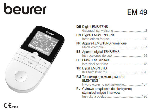 Manuale Istruzioni Elettrostimolatore Beurer EM 49 PDF