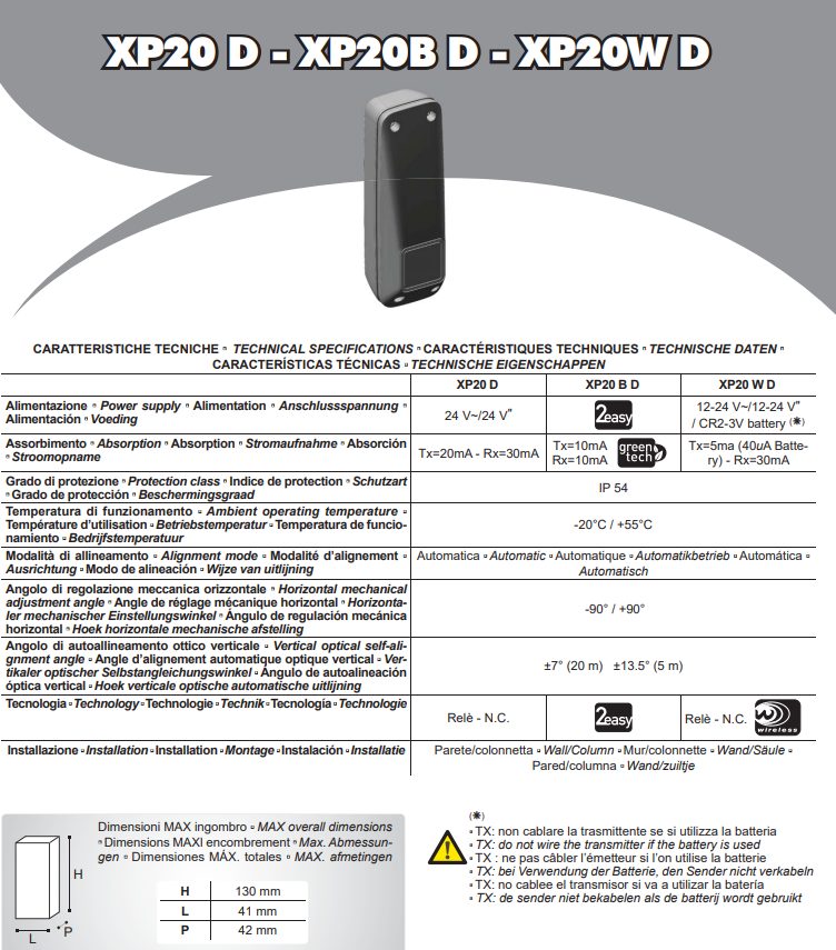 Manuale Fotocellule FAAC XP20 D - XP20B D - XP20W D PDF