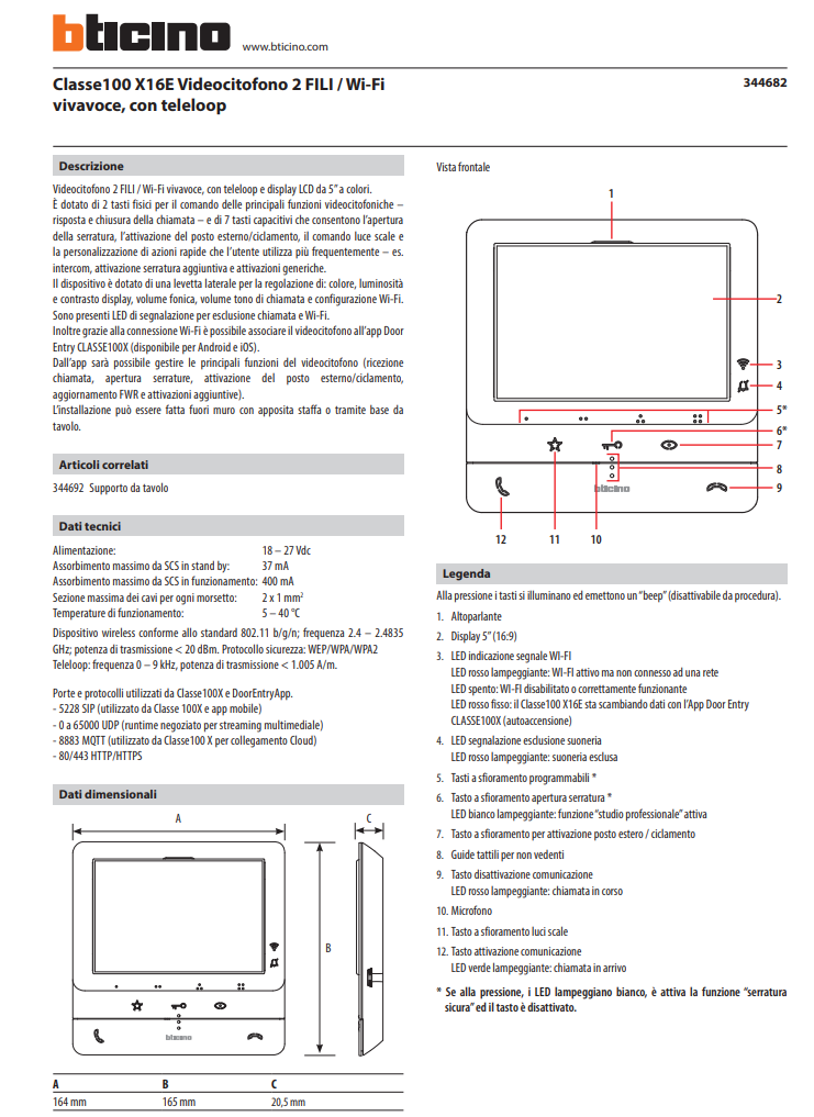 Manuale Manuale Videocitofono BTicino Classe100 X16E 344682 PDF