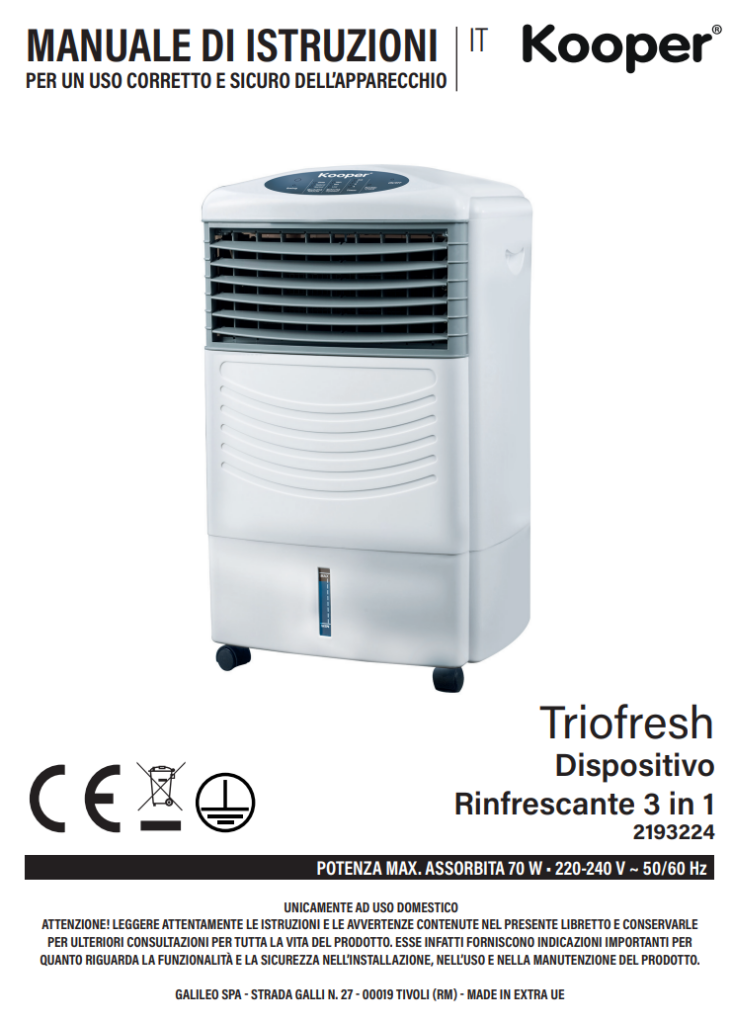 Manuale Raffrescatore Kooper Triofresh PDF