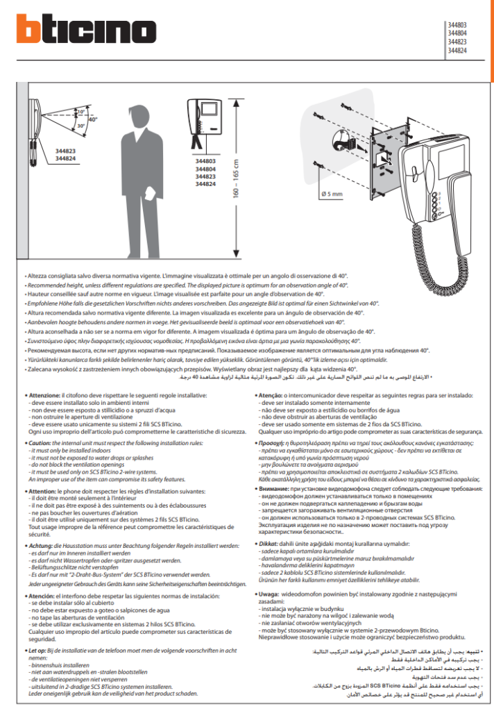 Manuale Videocitofono BTicino 344803 - 344804 - 344823 - 344824 PDF