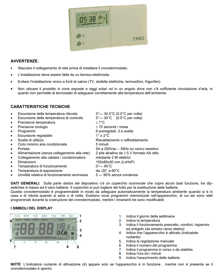 Manuale Cronotermostato Lafayette 091 PDF