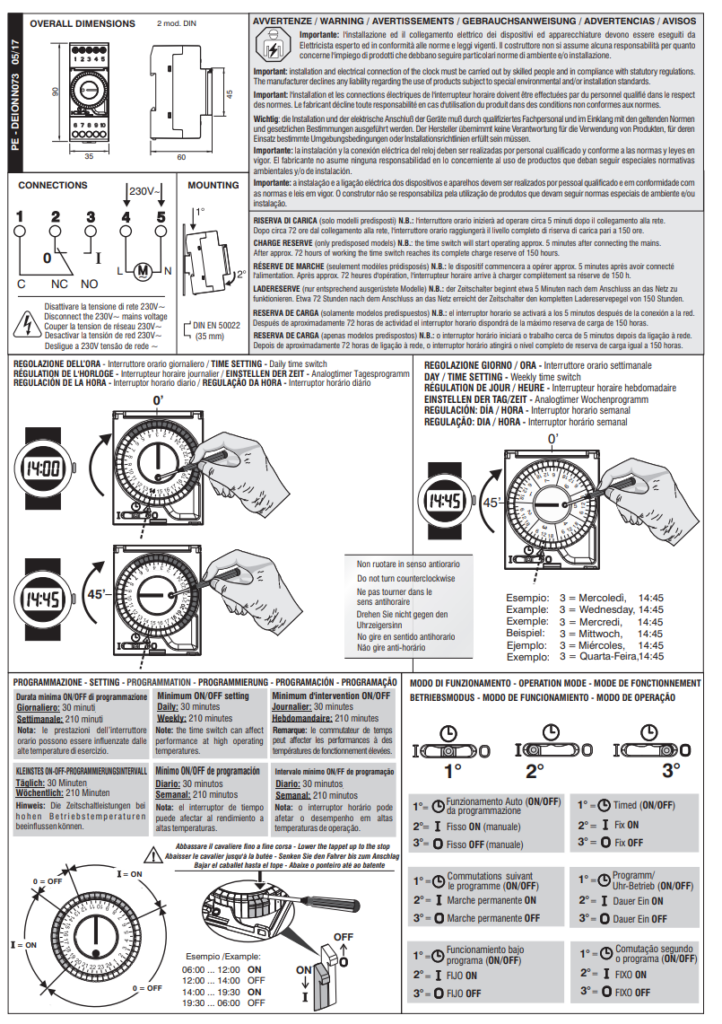 Manuale Istruzioni Interruttore Orario Giornaliero Perry​ PDF