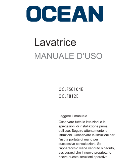 Manuale Lavatrice Ocean OCLFS6104E - OCLF812E PDF