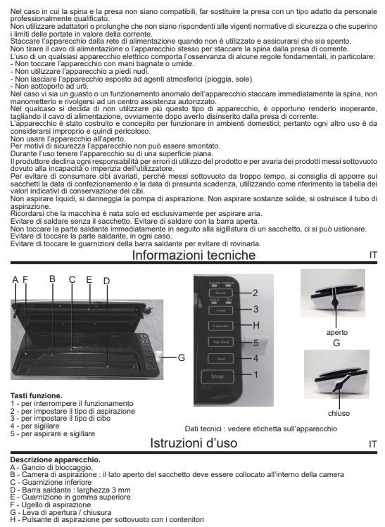 Manuale Istruzioni Macchina Sottovuoto Ardes AR7V03 PDF