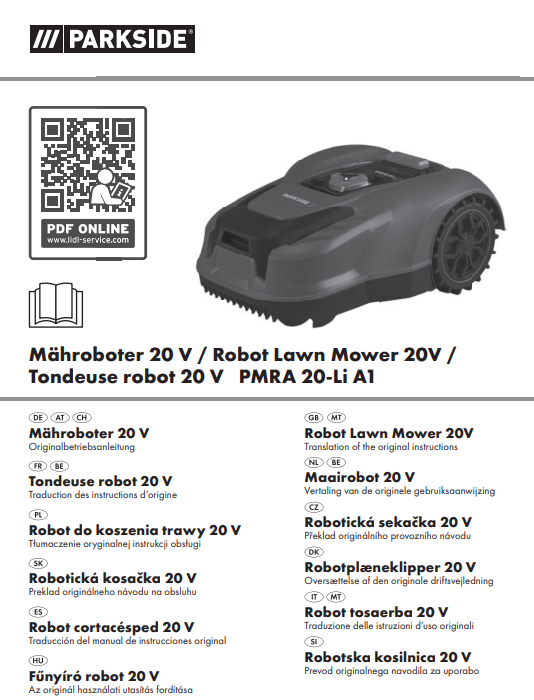 Manuale Robot Tagliaerba Parkside PMRA 20-Li A1 PDF