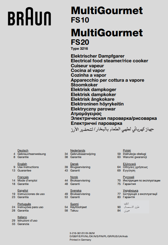 Manuale Vaporiera Braun MultiGourmet FS10 - FS20 PDF