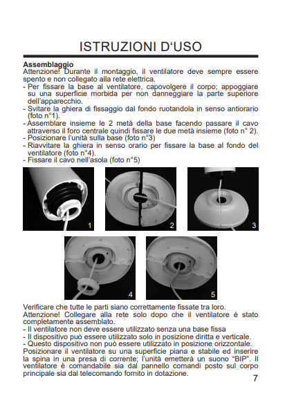 Manuale Ventilatore Ardes con Telecomando AR5T1000 PDF