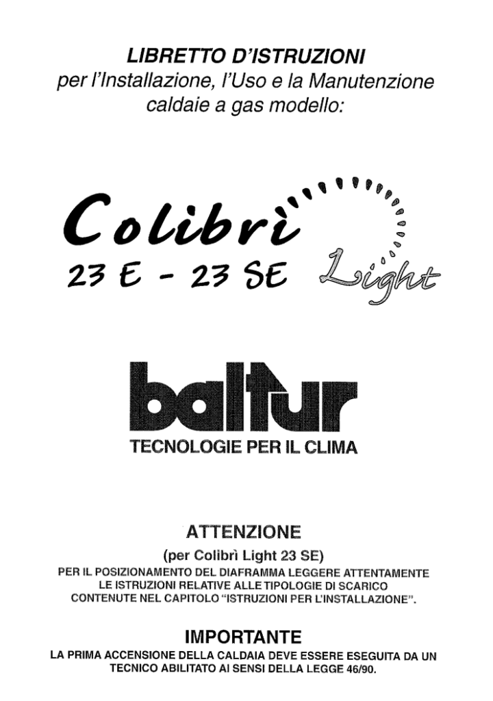 Manuale Caldaia Baltur Colibrì​ 23 E - 23 SE PDF