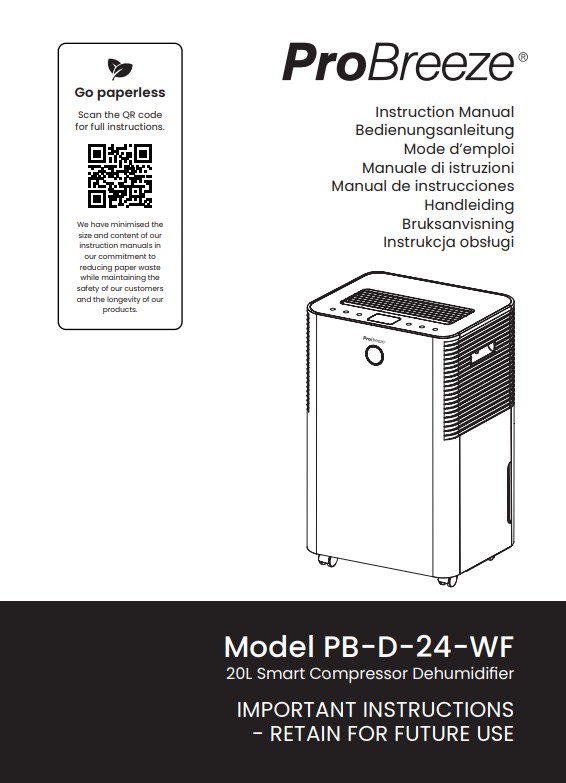 Manuale Deumidificatore Pro Breeze 20 L PB-D-24-WF PDF