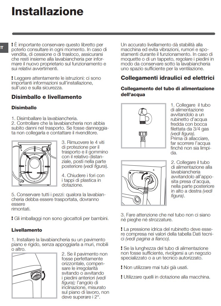 Manuale Lavatrice Hotpoint Ariston 8 Kg​ RSF 803 PDF