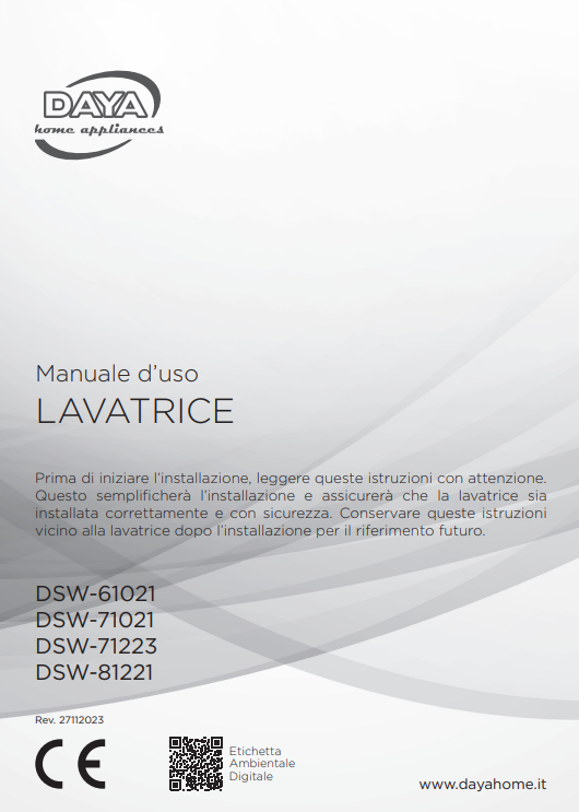 Manuale Lavatrice Daya DSW-61021 - DSW-71021 - DSW-71223 - DSW-81221 PDF
