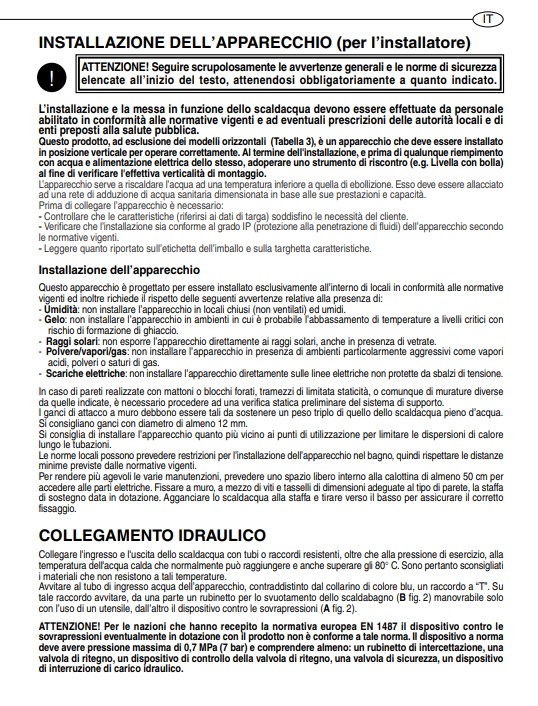 Manuale Scaldabagno Ariston Pro Eco​ Evo PDF