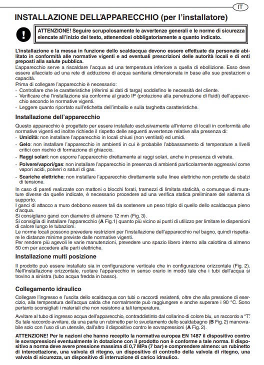 Manuale Scaldabagno Ariston Velis EVO 30 - 50 - 80 - 100 PDF