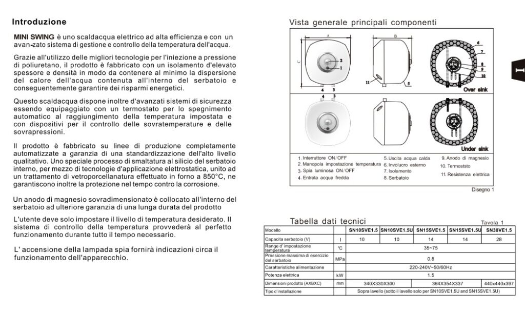 Manuale Istruzioni Scaldabagno ISEA MINI SWNG PDF