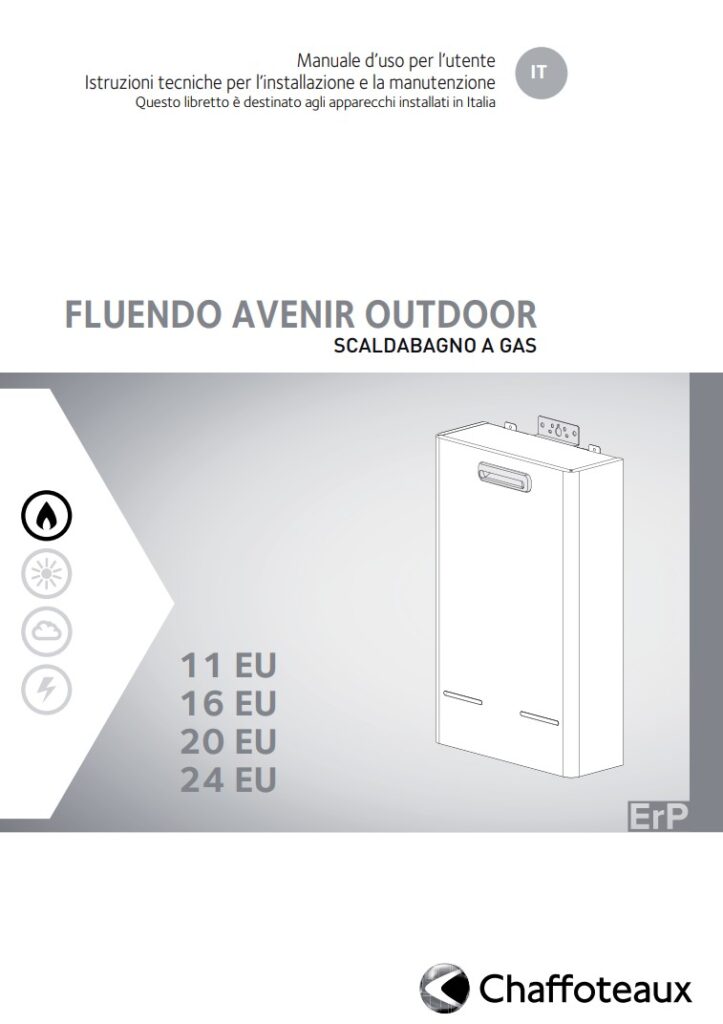 Manuale Scaldabagno a Gas Chaffoteaux ​FLUENDO AVENIR OUTDOOR 11 EU - 16 EU - 20 EU - 24 EU PDF