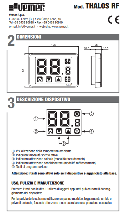 Manuale Termostato Vemer Thalos PDF