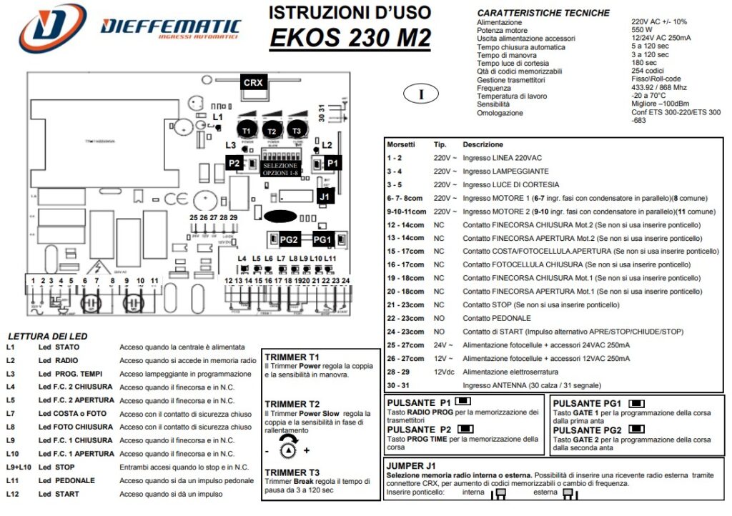 Manuale Istruzioni Dieffematic EKOS 230 M2 PDF