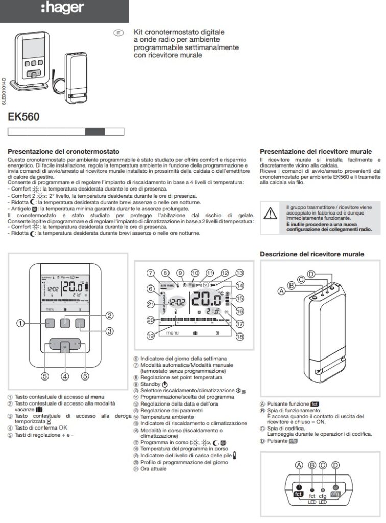 Manuale Termostato Hager EK560 PDF