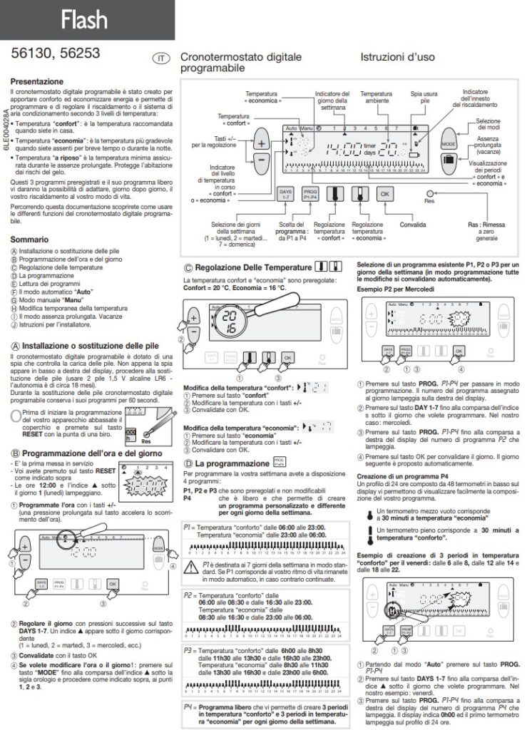 Manuale Termostato Hager Flash 56130 - 56253 PDF