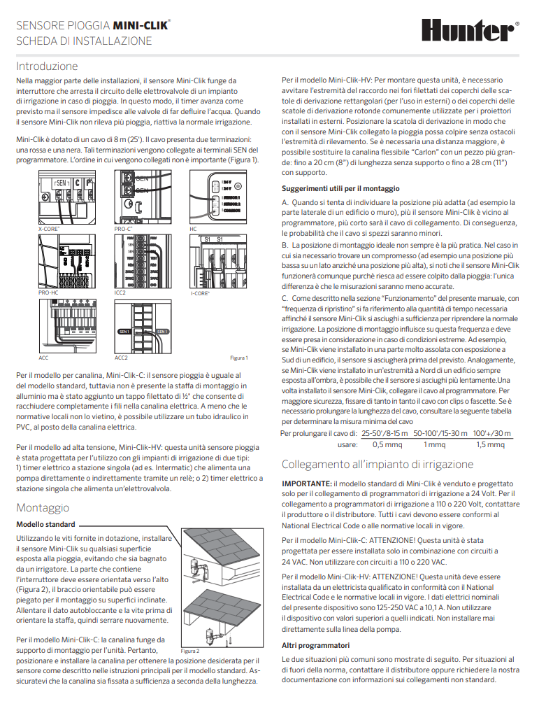 Manuale Sensore Pioggia Hunter Mini-Clik ​ PDF