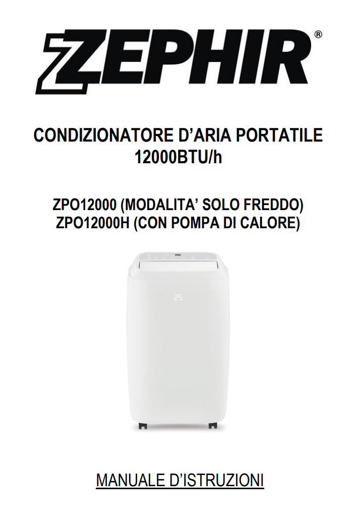 Manuale Condizionatore Portatile Zephir 12000 BTU ZPO12000 PDF