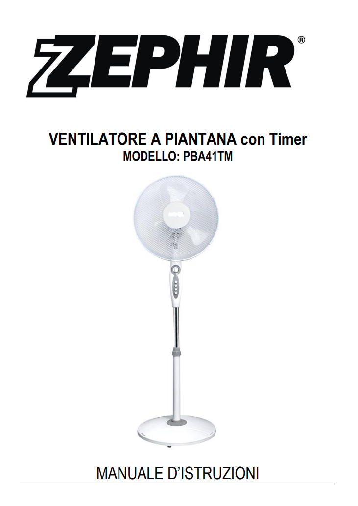 Manuale Ventilatore a Piantana Zephir PBA41TM​ PDF