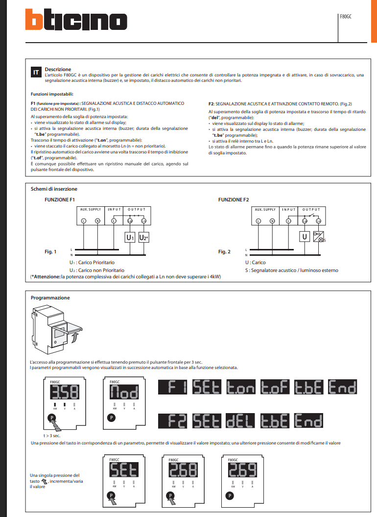 Manuale BTicino F80GC PDF