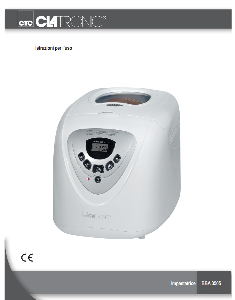 Manuale Istruzioni Impastatrice Clatronic BBA 3505 PDF