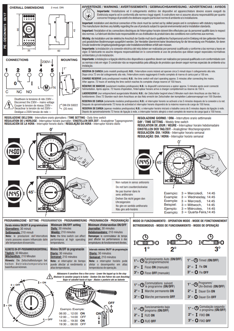 Manuale Istruzioni Interruttore Orario Giornaliero Perry​ PDF