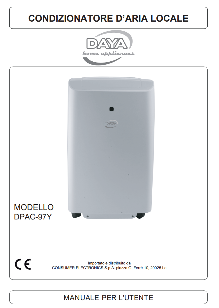 Manuale Istruzioni Condizionatore Portatile Daya DPAC-97Y PDF