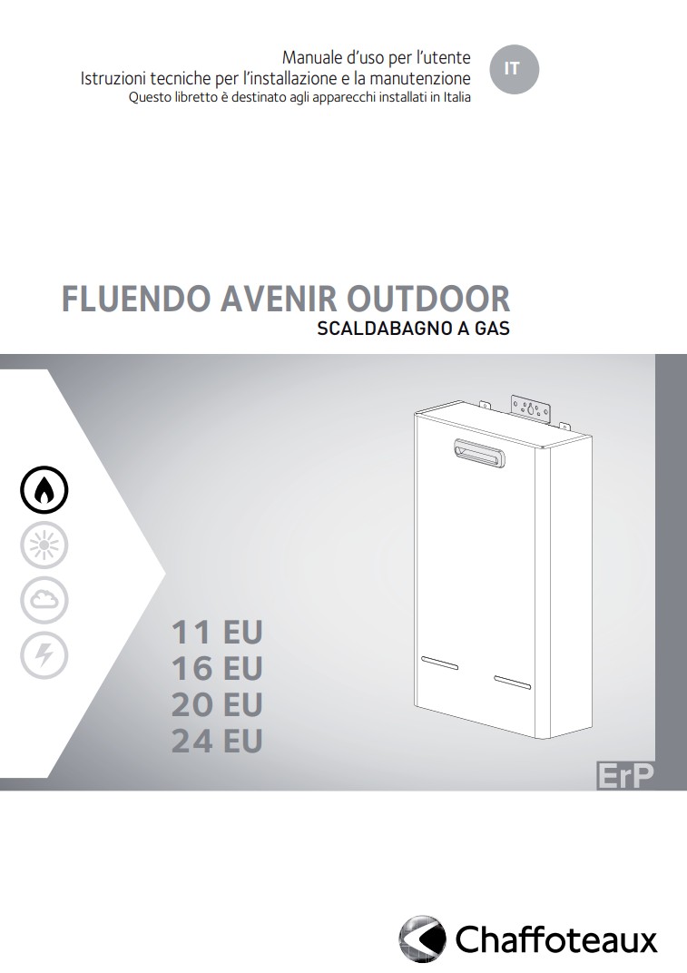 Manuale Scaldabagno a Gas Chaffoteaux ​FLUENDO AVENIR OUTDOOR 11 EU - 16 EU - 20 EU - 24 EU PDF