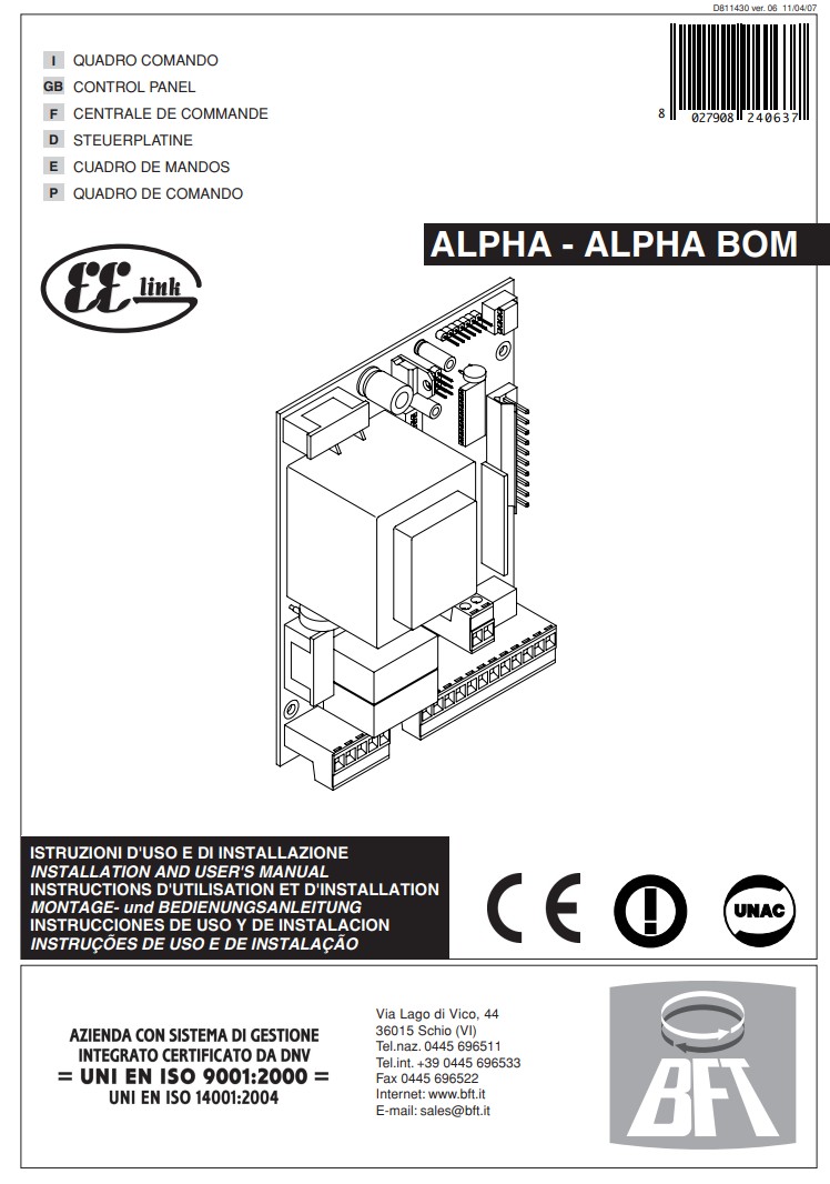 Manuale BFT Alpha - Alpha BOM PDF
