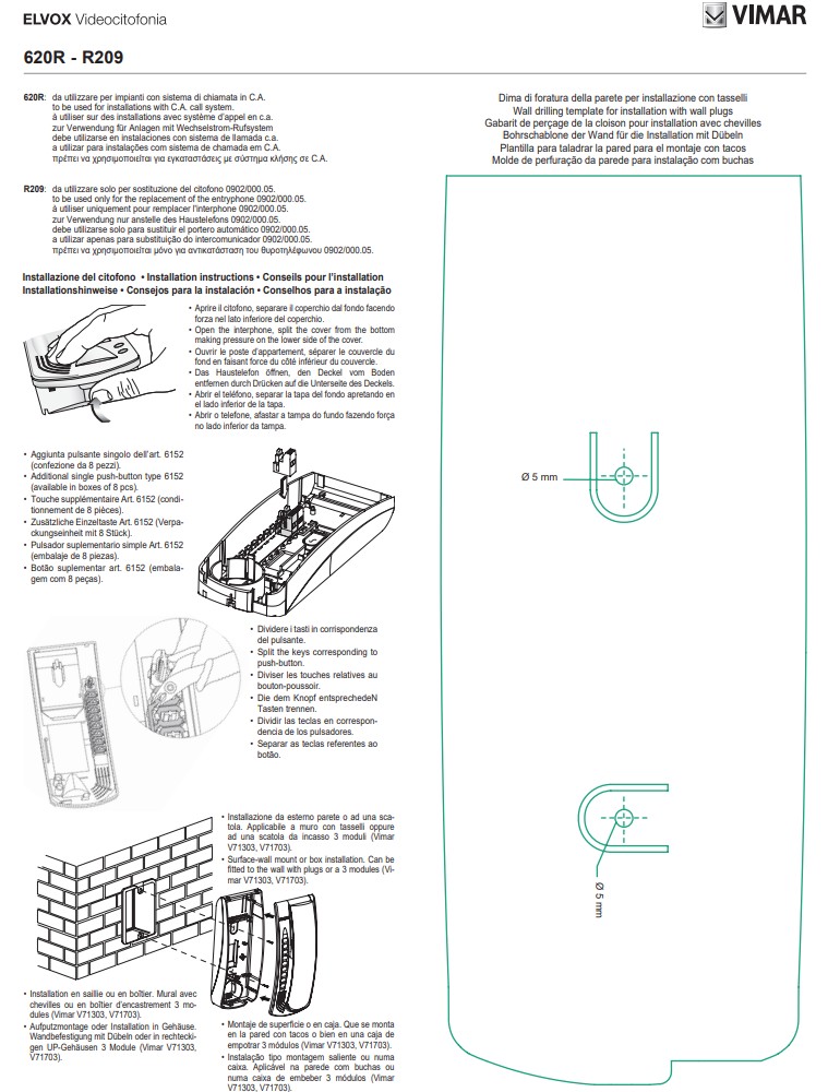 Manuale Citofono Elvox 620R - R209 PDF