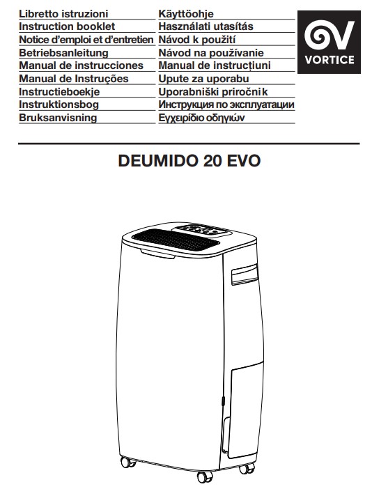 Manuale Deumidificatore Vortice DEUMIDO 20 EVO PDF