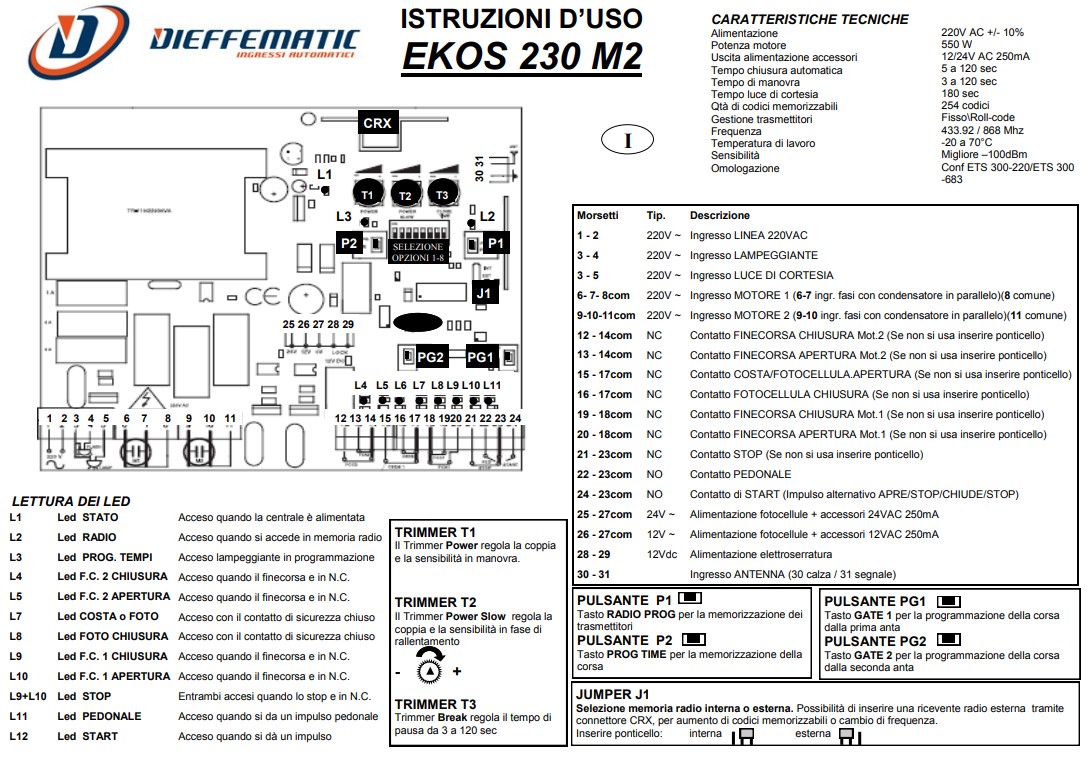 Manuale Istruzioni Dieffematic EKOS 230 M2 PDF