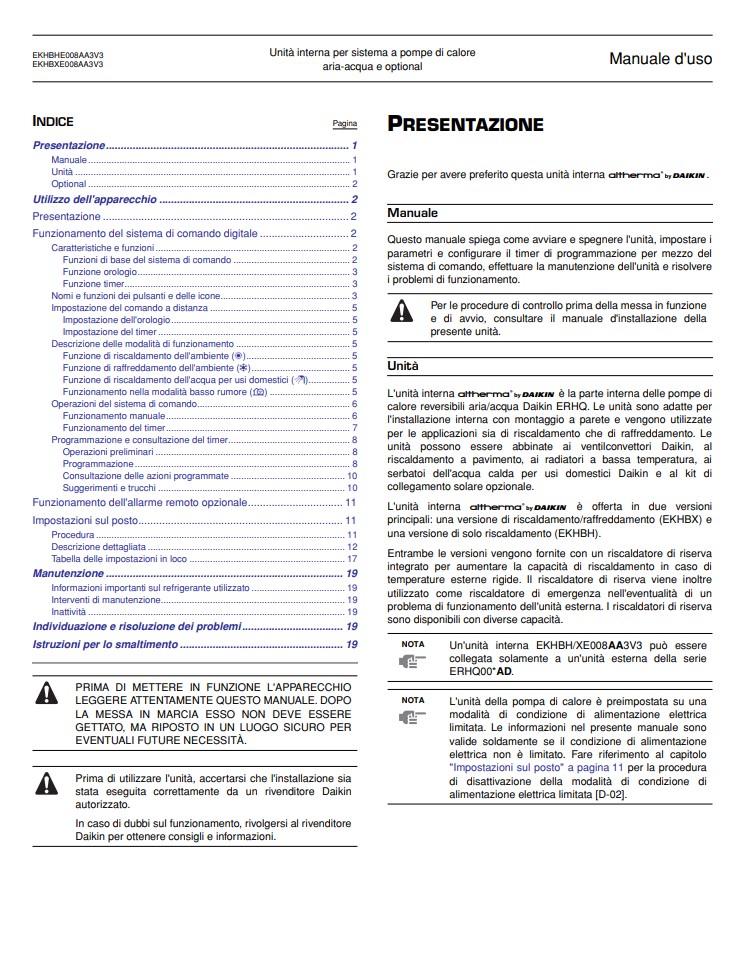 Manuale Pompa di Calore Daikin EKHBHE008AA3V3 - EKHBXE008AA3V3 PDF