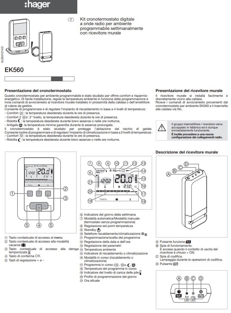 Manuale Termostato Hager EK560 PDF