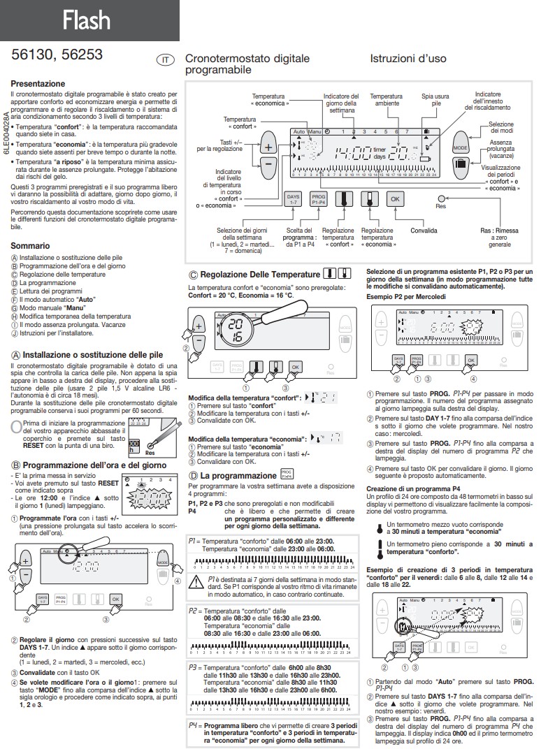 Manuale Termostato Hager Flash 56130 - 56253 PDF
