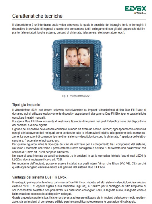 Manuale Videocitofono Elvox 2 Fili 5721​ PDF